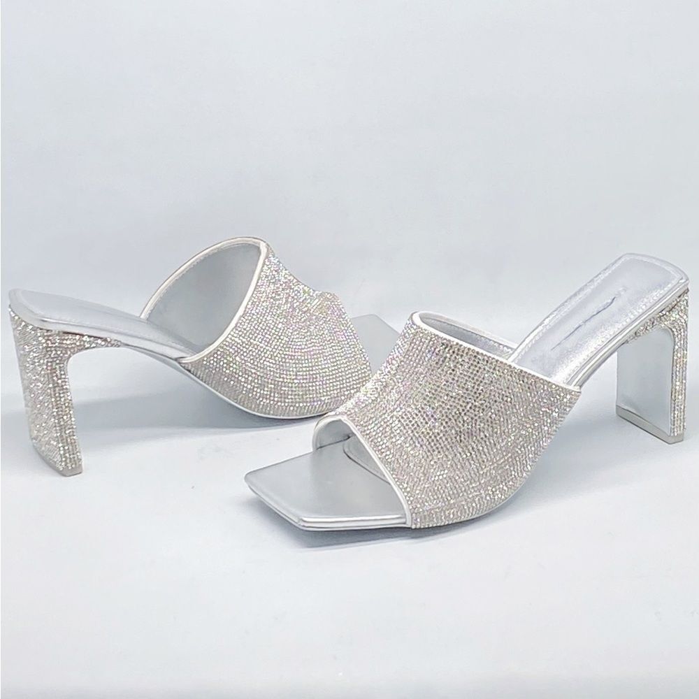SIMKHAI Asia 90MM Crystal-Embellished Leather Mules size 41